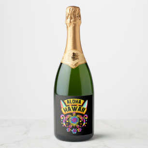 Aloha Hawaii Retro Turtles Summer Dad Mum Sparkling Wine Label