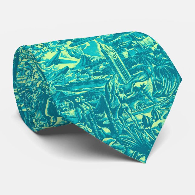 Aloha Hawaii Scenic Two-sided Printed Tie (Rolled)
