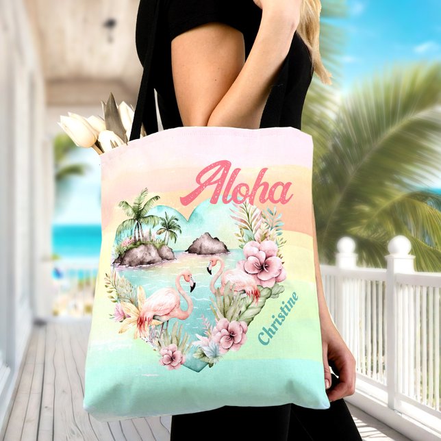 Aloha Hawaii Summer Flamingo Name Beach Tropical Tote Bag (Aloha Hawaii Summer Flamingo Name Beach Tropical Tote Bag)