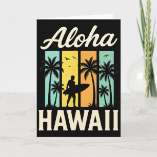 Aloha Hawaii - Surfing Beach Palm Tree Sunset Card