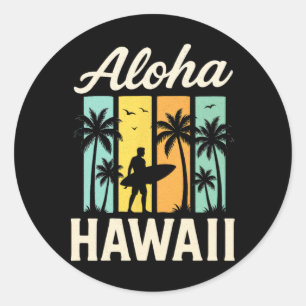 Aloha Hawaii - Surfing Beach Palm Tree Sunset Classic Round Sticker