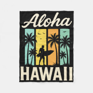 Aloha Hawaii - Surfing Beach Palm Tree Sunset Fleece Blanket