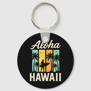 Aloha Hawaii - Surfing Beach Palm Tree Sunset  Key Ring