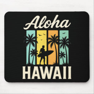 Aloha Hawaii - Surfing Beach Palm Tree Sunset Mouse Pad
