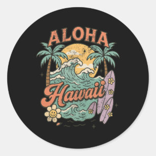 Aloha Hawaii Surfing Design Tropical Summer Classic Round Sticker