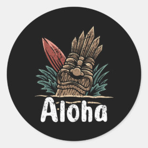 Aloha Hawaii Surfing Retro Sunset  Classic Round Sticker