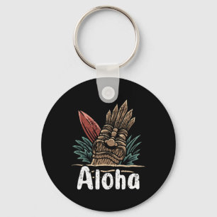 Aloha Hawaii Surfing Retro Sunset Key Ring