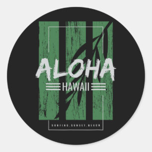 Aloha Hawaii Surfing Sunset Beach Classic Round Sticker