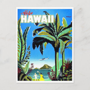 Aloha Hawaii, tropic isle, vintage airline travel Postcard