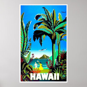 Aloha Hawaii, tropic isle, vintage airline travel Poster