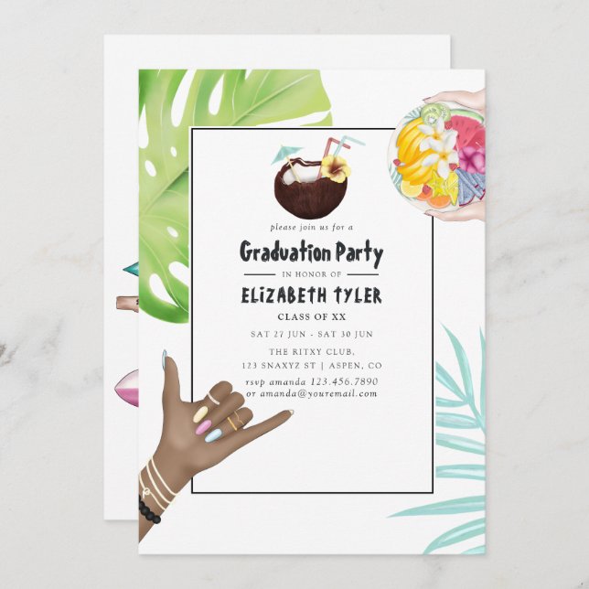 Aloha Hawaii Tropical Beach Graduation Party Invitation (Front/Back)