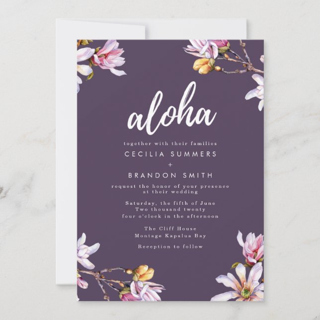 Aloha Hawaii Tropical Flower Beach Wedding Invitation (Front)