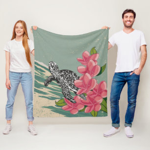 Aloha Hawaii Turtles With Plumeria Quilt Blanket