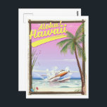 Aloha! Hawaii Vintage style travel poster Canvas P Postcard<br><div class="desc">Aloha! Hawaii Vintage style travel poster of a small sea plane light aircraft landing on the ocean near a beach and a tall tropical palm tree.</div>