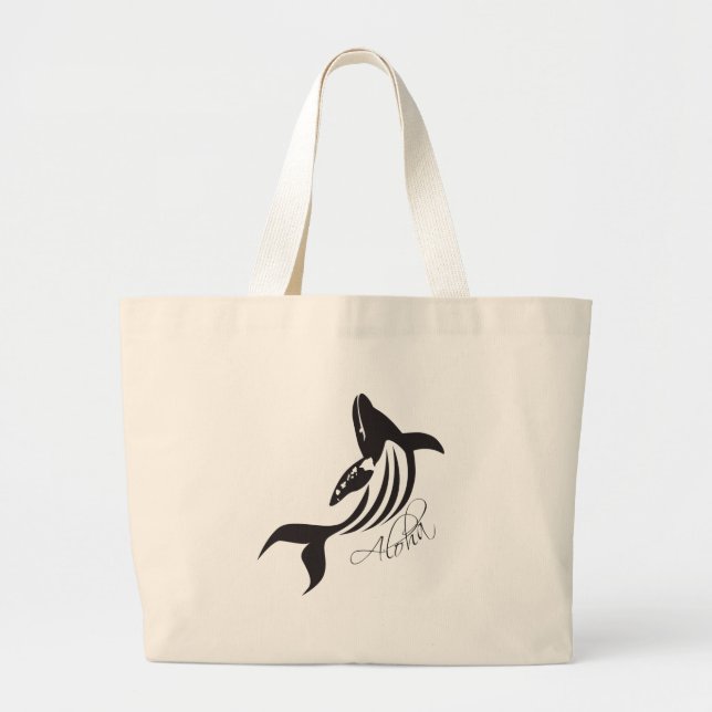 Aloha Hawaii Whale Large Tote Bag (Front)