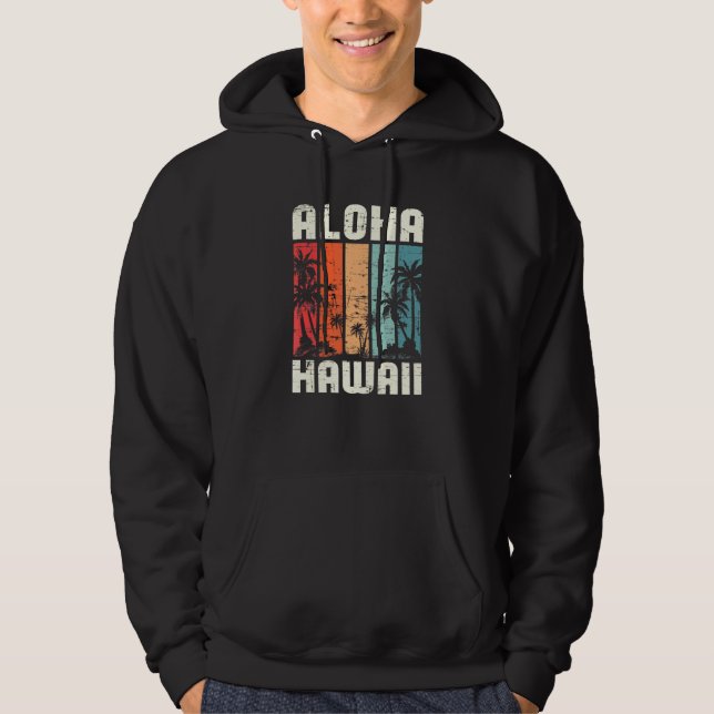 Aloha Hawaiian Beach Palm Trees Summer Vacation Ha Hoodie (Front)