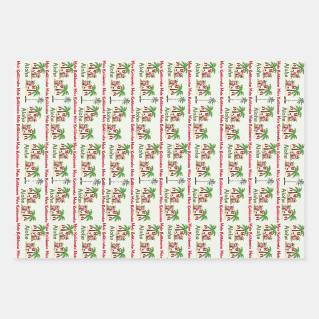 Aloha Hawaiian Christmas Wrapping Paper (Front)