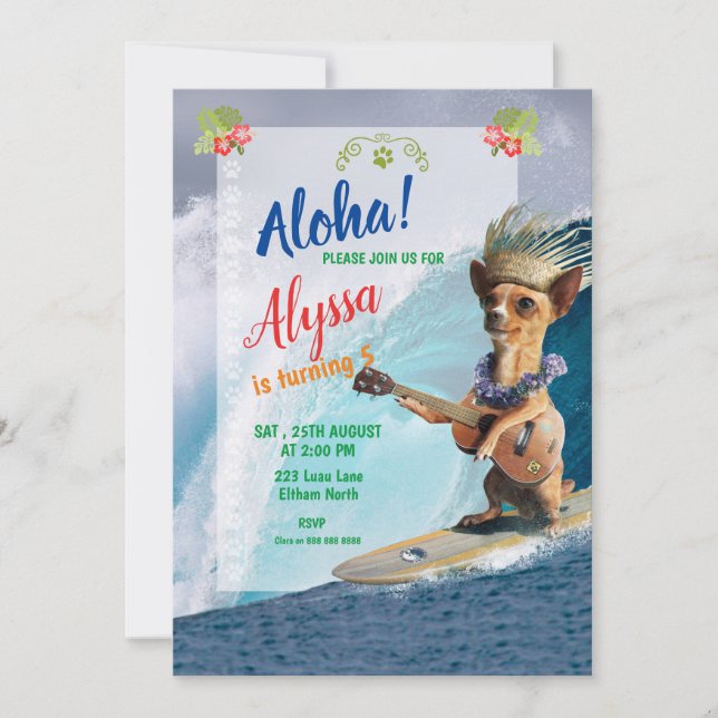 Aloha! Hawaiian Dog Birthday Invitation (Front)