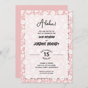 Aloha Hawaiian Floral Pink Birthday Party Invitation