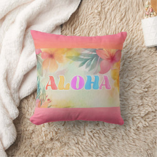 Aloha Hawaiian Floral Watercolor Cushion