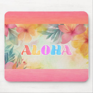 Aloha Hawaiian Floral Watercolor  Mouse Pad