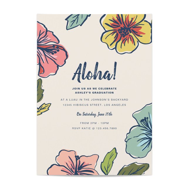 Aloha Hawaiian Flowers Graduation Invitation (Creator Uploaded)