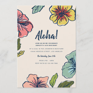 Aloha Hawaiian Flowers Summer Party Invitation
