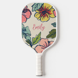 Aloha Hawaiian Flowers with Personalised Name Pickleball Paddle