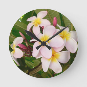 Aloha Hawaiian Frangipani Blossoms Bridal Shower Round Clock