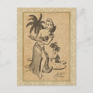 Aloha Hawaiian Girl 1 Vintage Reproduction Postcard