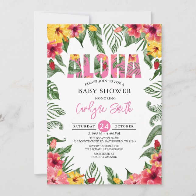 Aloha Hawaiian Girl Tropical Baby Shower Invitation (Front)