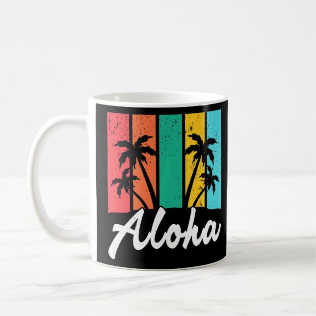 Aloha Hawaiian Hawaii Island  Palm Beach Surfboard Coffee Mug (Left)