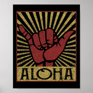 Aloha Hawaiian Hawaii Vintage Distressed Shaka Sig Poster