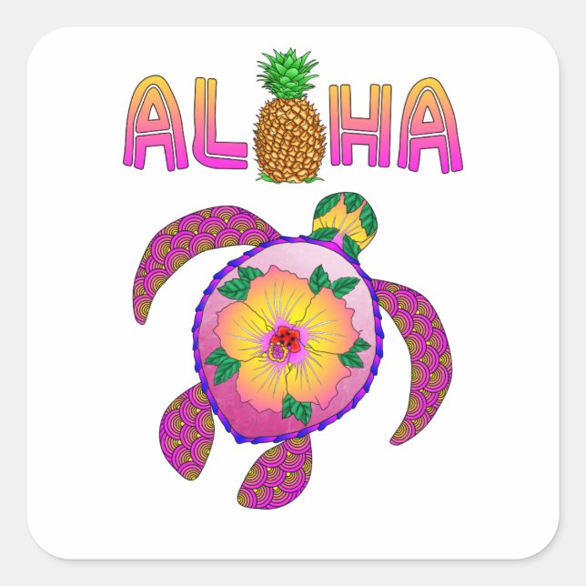Aloha Hawaiian Honu Turtle Square Sticker (Front)