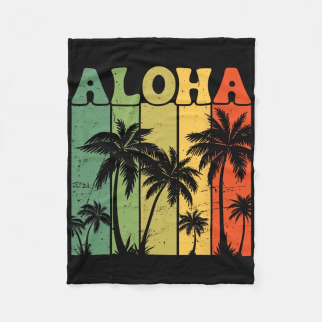 Aloha Hawaiian Island Palm Trees Surfboard Beach H Fleece Blanket (Front)