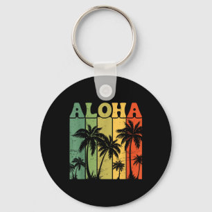 Aloha Hawaiian Island Palm Trees Surfboard Beach H Key Ring