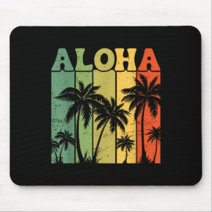 Aloha Hawaiian Island Palm Trees Surfboard Beach H Mouse Pad