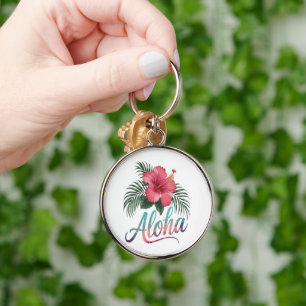 Aloha Hawaiian Islands Hawaii Hibiscus Flower Key Ring