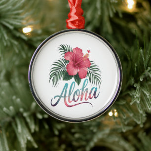 Aloha Hawaiian Islands Hawaii Hibiscus Flower Metal Ornament