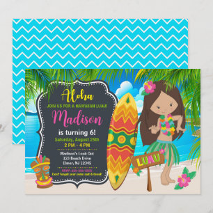 Aloha Hawaiian Luau Girl Tropical Party Birthday Invitation