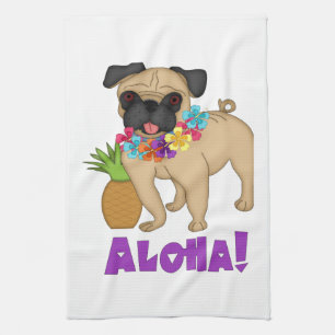Aloha! Hawaiian Luau Pug and Pineapple Tees, Gifts Tea Towel