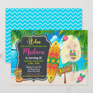 Aloha Hawaiian Luau Tropical Girl Birthday Party Invitation