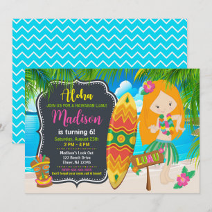 Aloha Hawaiian Luau Tropical Girl Birthday Party Invitation