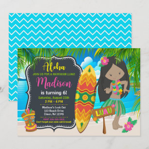 Aloha Hawaiian Luau Tropical Girl Birthday Party Invitation