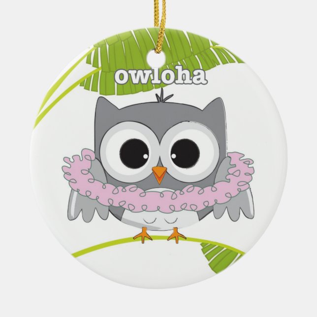 Aloha Hawaiian Owl Ceramic Ornament (Front)