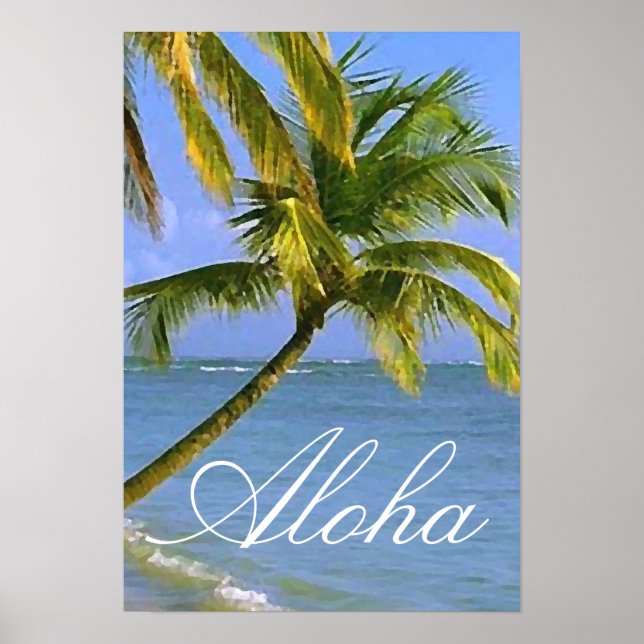 Aloha Hawaiian Palm Trees Tropical Travel Poster (Front)