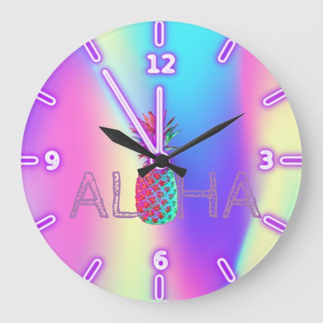Aloha Hawaiian Pineapple Holographic Large Clock (Front)
