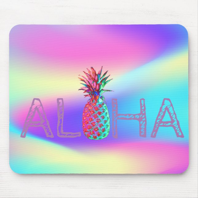 Aloha Hawaiian Pineapple Ombre Holographic Mouse Pad (Front)