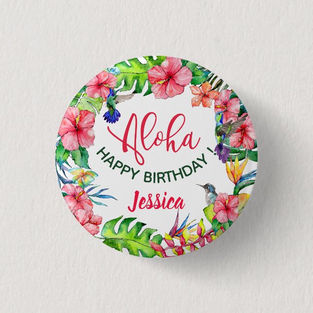 Aloha Hawaiian Pink Hibiscus Birthday Party  3 Cm Round Badge (Front)