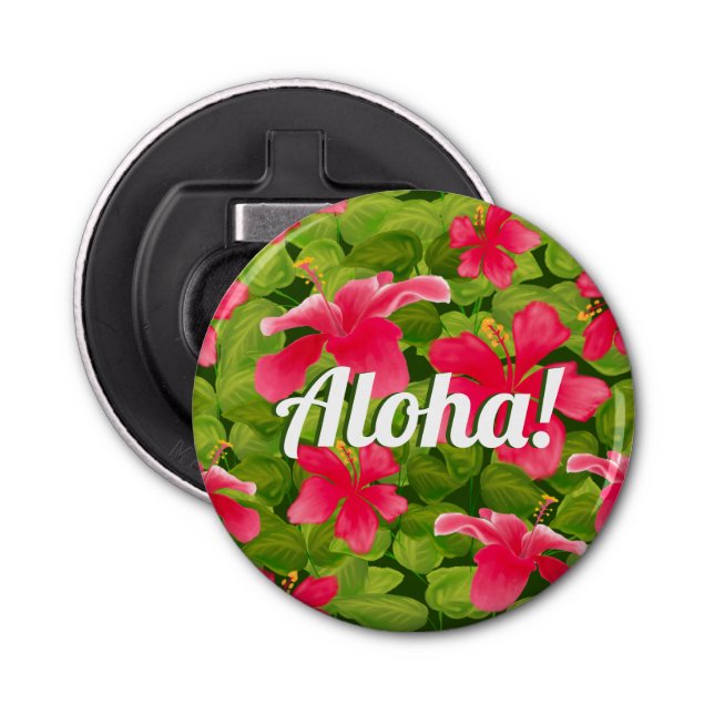 Aloha! Hawaiian Pink Hibiscus  Bottle Opener (Front)